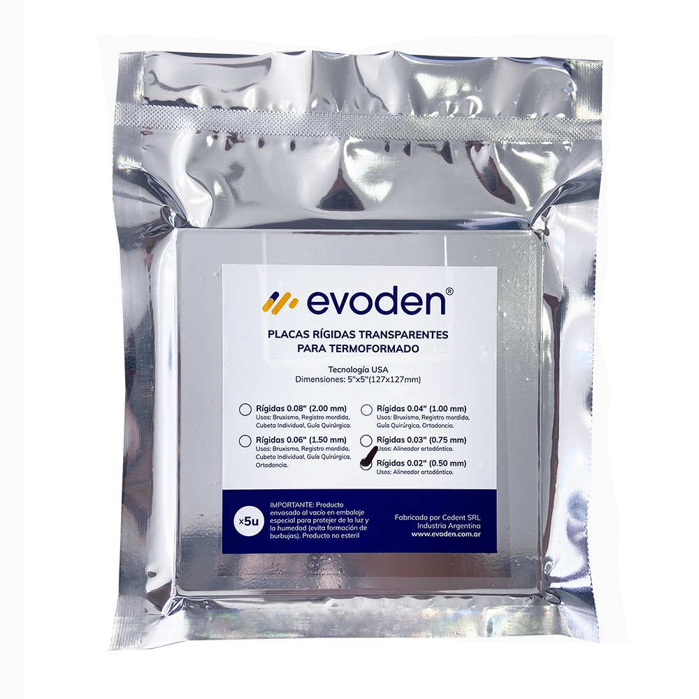 PLACAS CUADRADAS RIGIDAS PARA TERMOFORMADO 0.02 127x127mm x 5u. EVODEN